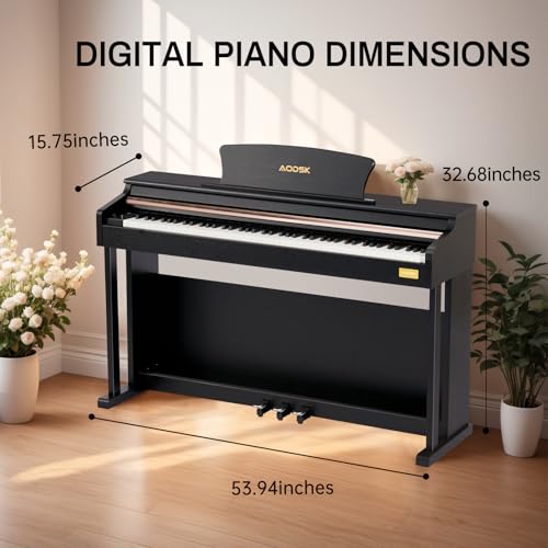 AODSK 88 Key Digital Piano,Weighted Hammer Action Digital Piano with Full-Size Weighted Keys,Triple Pedal,Beginner Bundle with Furniture Stand