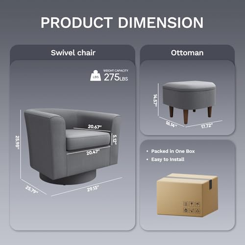 COLAMY Upholstered Swivel Barrel Accent Chair with Ottoman