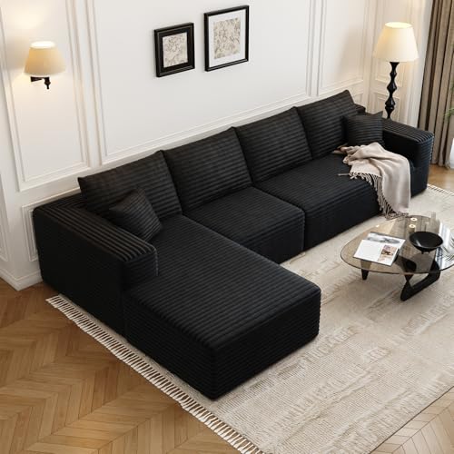 107.5" Cloud Modular Sectional Sofa with 1 Ottoman,Modern Minimalist Upholstered Couches, Comfort U Shaped Sofa for Living Room