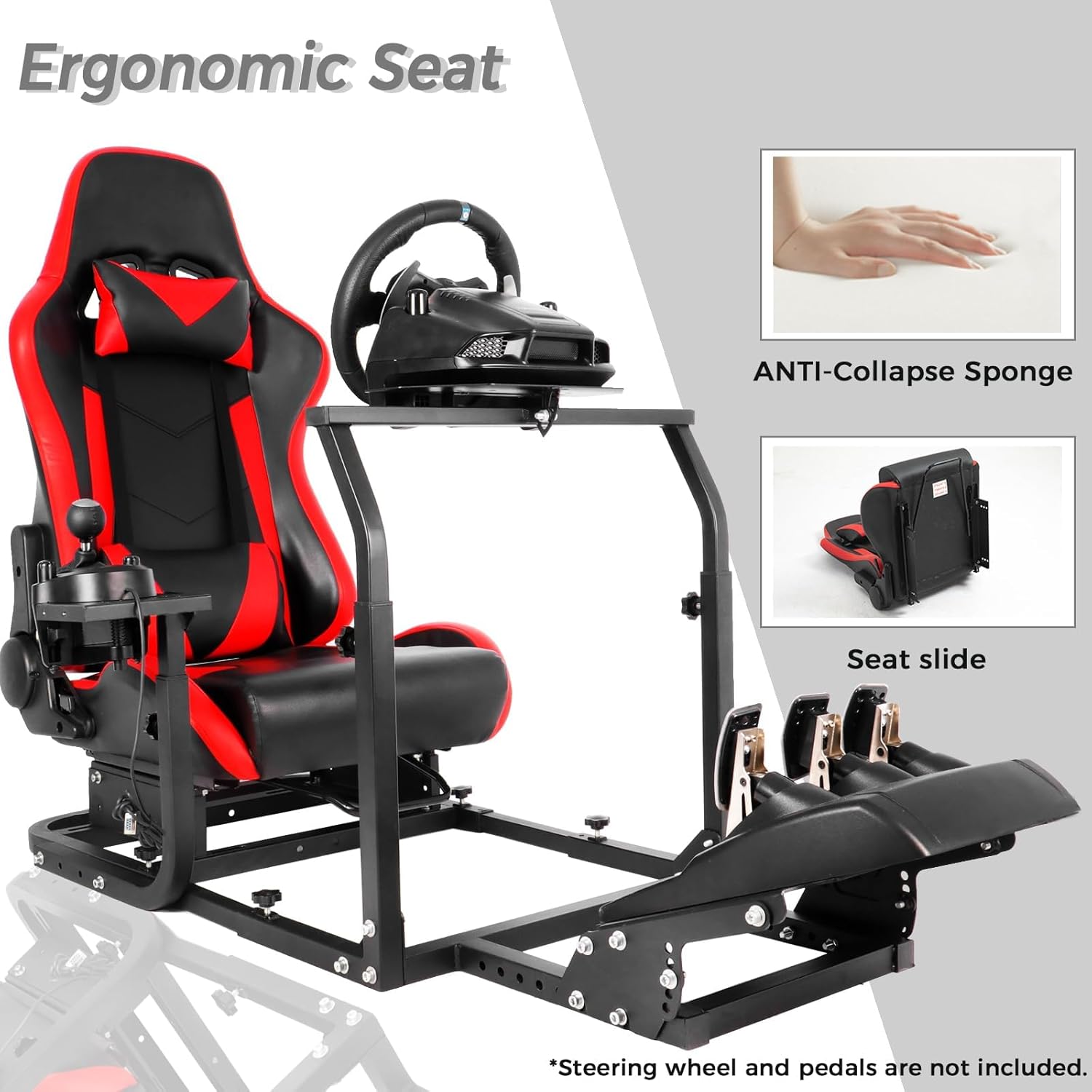 Hottoby Racing Simulator Cockpit with Red Seat Fits for Logitech/Thrustmaster G29 G920 G923,Stability Upgrade Multi-level Adjustment Gaming Stand