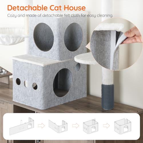 HOOBRO Cat Tree with 47.2" Dual Litter Box Enclosure, 63.4" Tall Multi-Functional Tower for Cats, Hidden Litter Box Enclosure Furniture