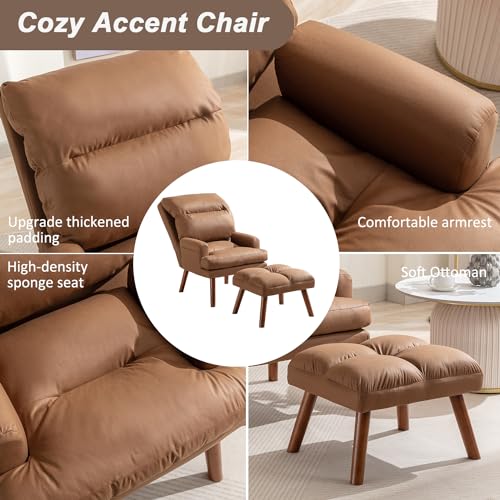 INZOY Accent Chairs with Ottoman, Velvet Fabric Armchair with Ottoman for Bedroom Living Room