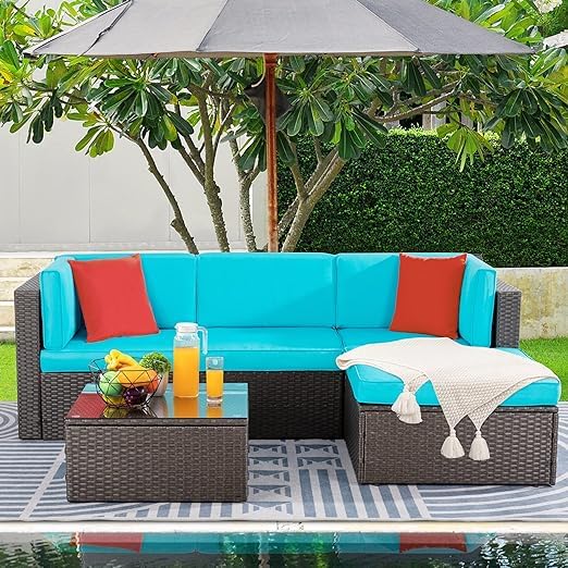 Shintenchi 6 Pieces Patio Furniture Sets Outdoor All-Weather Sectional Patio Sofa Set PE Rattan Manual Weaving Wicker Patio Conversation Set with