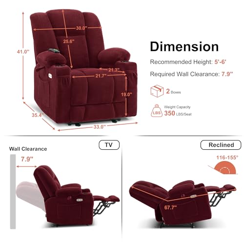 MCombo Zero Gravity Power Recliner Chair with Heat and Vibration Massage, Reclining Chair with USB & Type C Ports, Cup Holders for Living Room