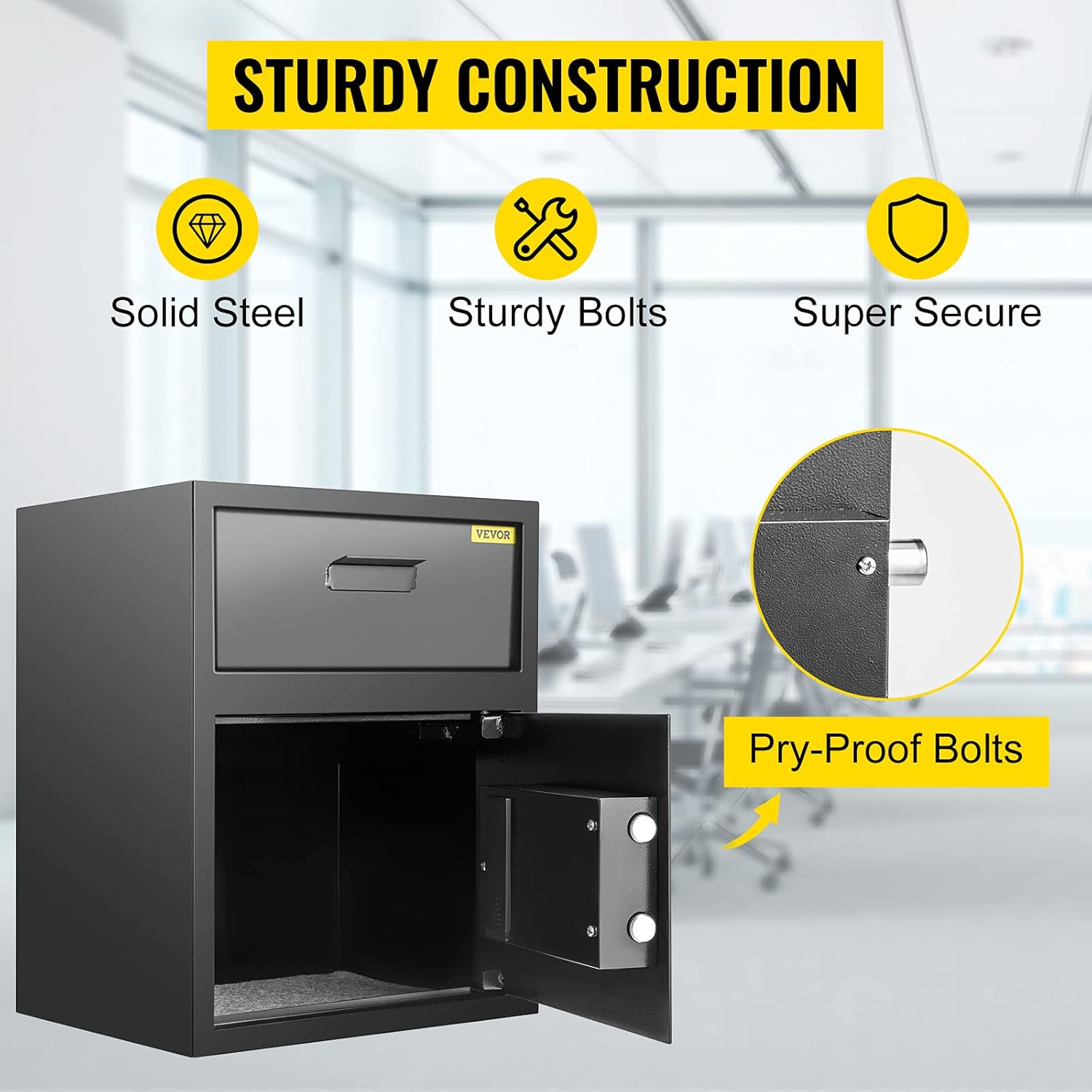 VEVOR Digital Depository Safe 1.7 Cubic Feet Made of Carbon Steel Electronic Code Lock Depository Safe with Deposit Slot with Two Emergency Keys