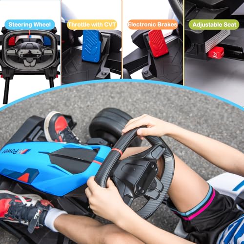 36V Electric Go Kart for Kids, Licensed BMW Battery Powered Drift Racing Go Kart, 7.5 MPH Drift Kart with Dual 300W Powerful Motor