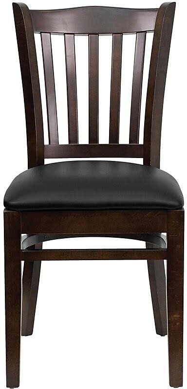 Flash Furniture 2 Pk. Hercules Series Vertical Slat Back Walnut Wood Restaurant Chair - Black Vinyl Seat