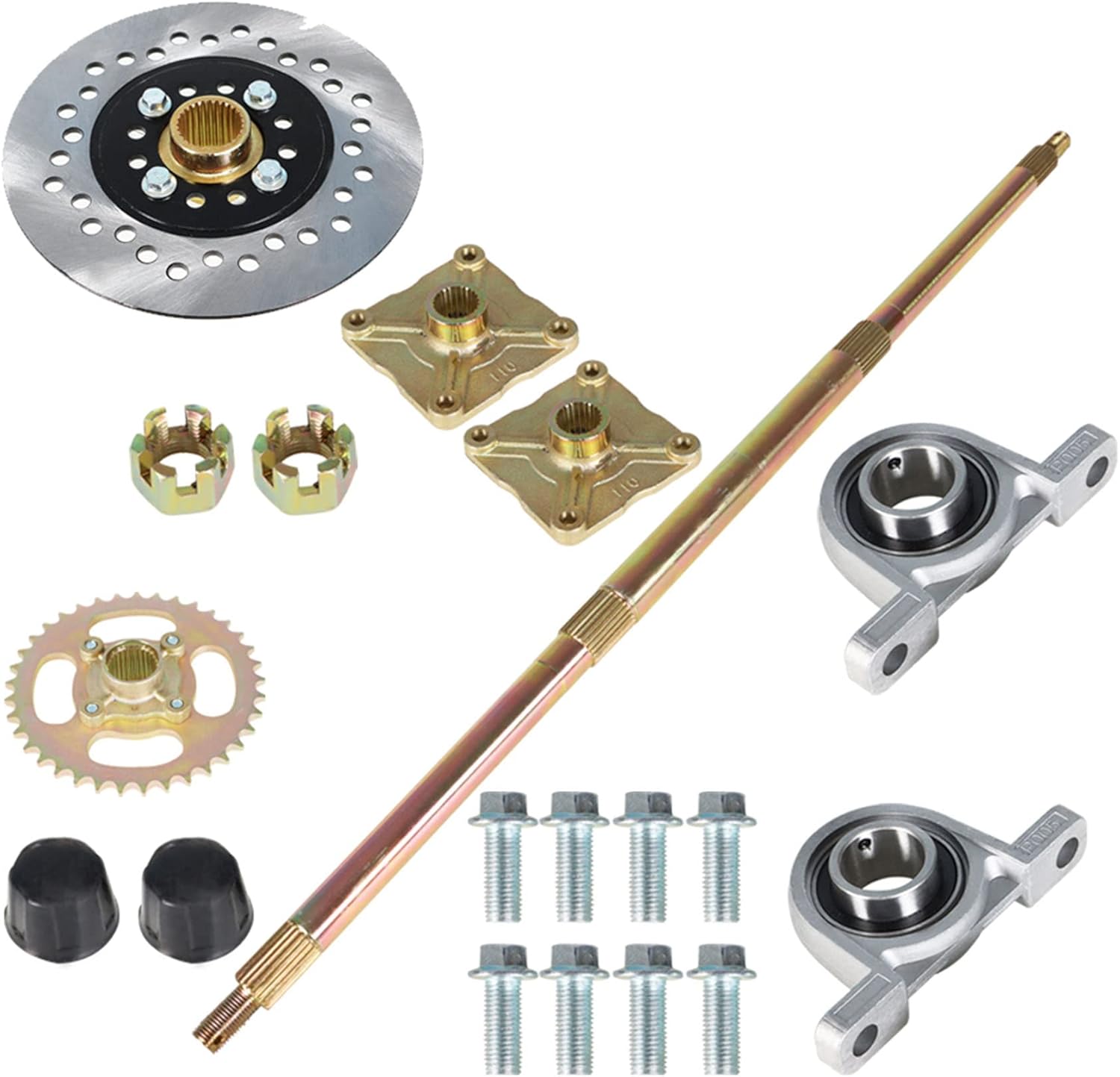 WFLNHB 32 Live Rear Axle Kit Disc Rotor Wheel Hub Replacement for DIY Rebuild 428 Sprocket Go Kart ATV Quad Drift Trikes