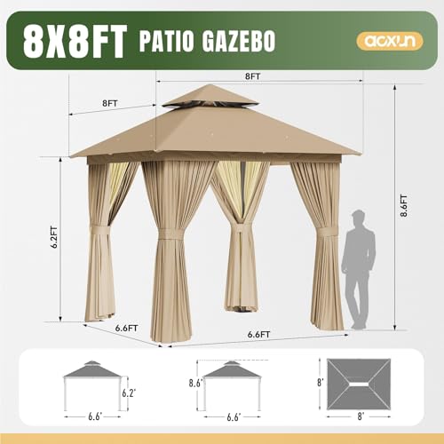 AOXUN Outdoor Gazebo for Patio 10x12, Metal Frame Canopy with Double Roofs