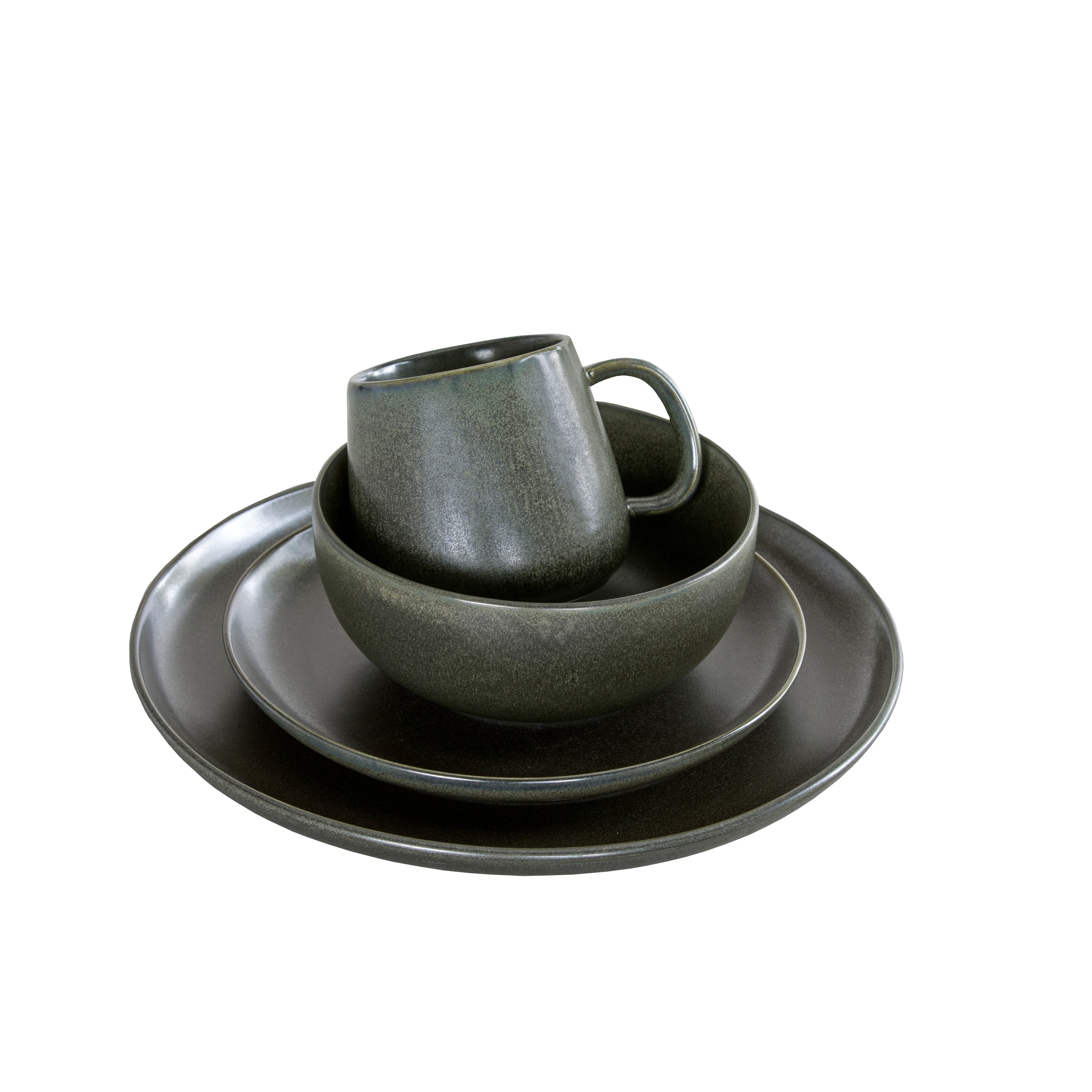 Fortessa  Sound Stoneware 16 Piece Dinnerware Set, Service for 4, Forest - 16 Piece Dinnerware Set