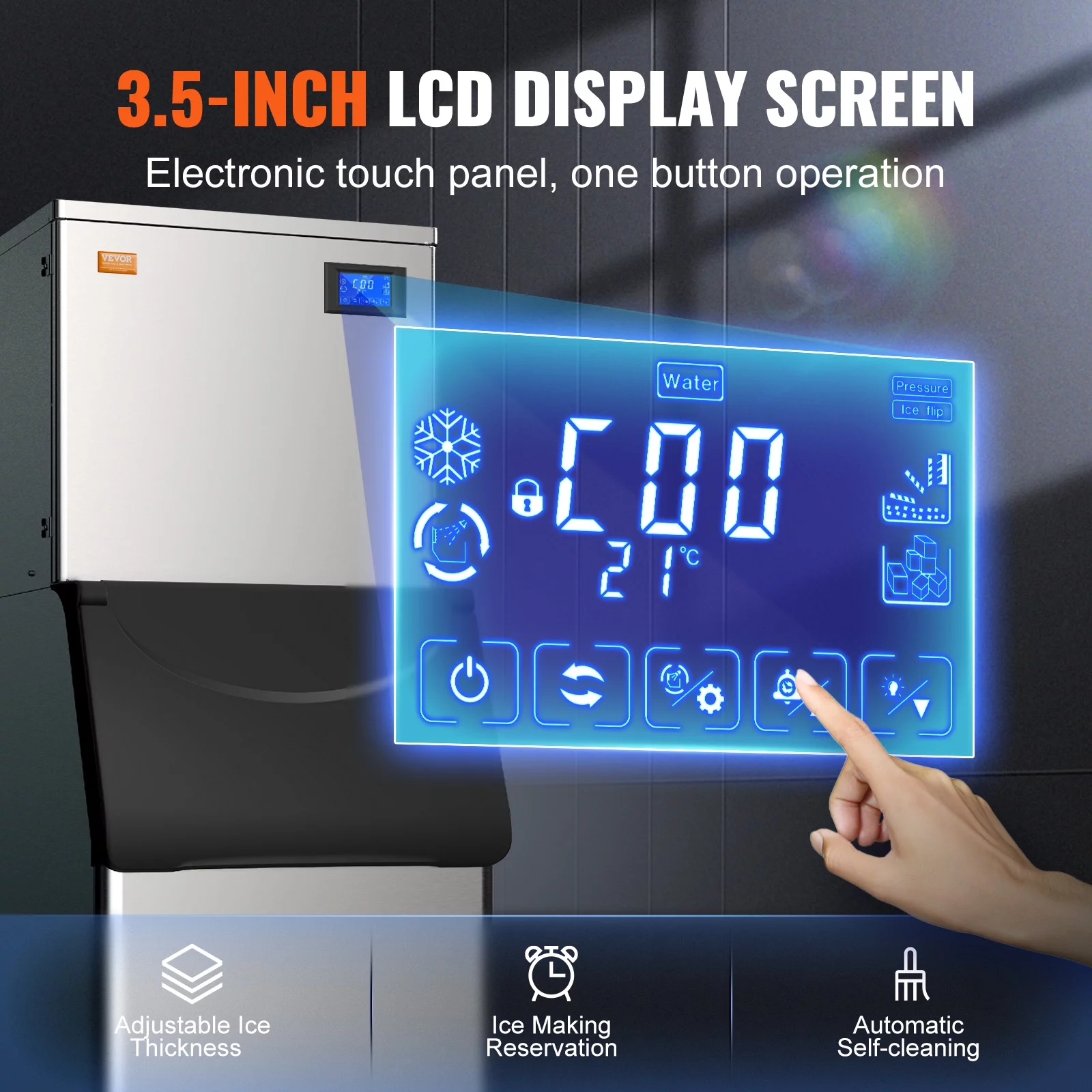 BENTISM Commercial Ice Maker 400lbs/24H, 330LBS Large Storage Bin, ETL Approved, Clear Cube, Advanced LCD Panel, SECOP Compressor, Air Cooled