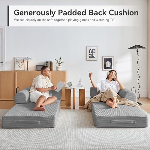 Convertible Sleeper Sofa Bed with Cylindrical Pillow, Comfy Foldable Sofa Bed Compressed Sofa in Box