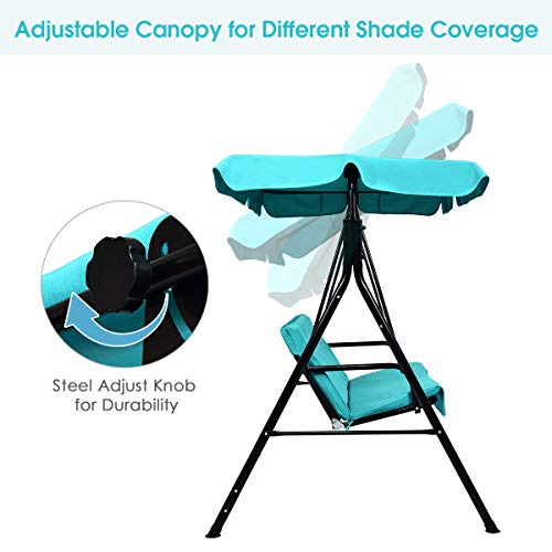 Tangkula 3 Person Porch Swing, Patio with Removable Cushion & Powder-Coated Steel Frame, Outdoor Swing with Canopy for Porch, Backyard, Garden