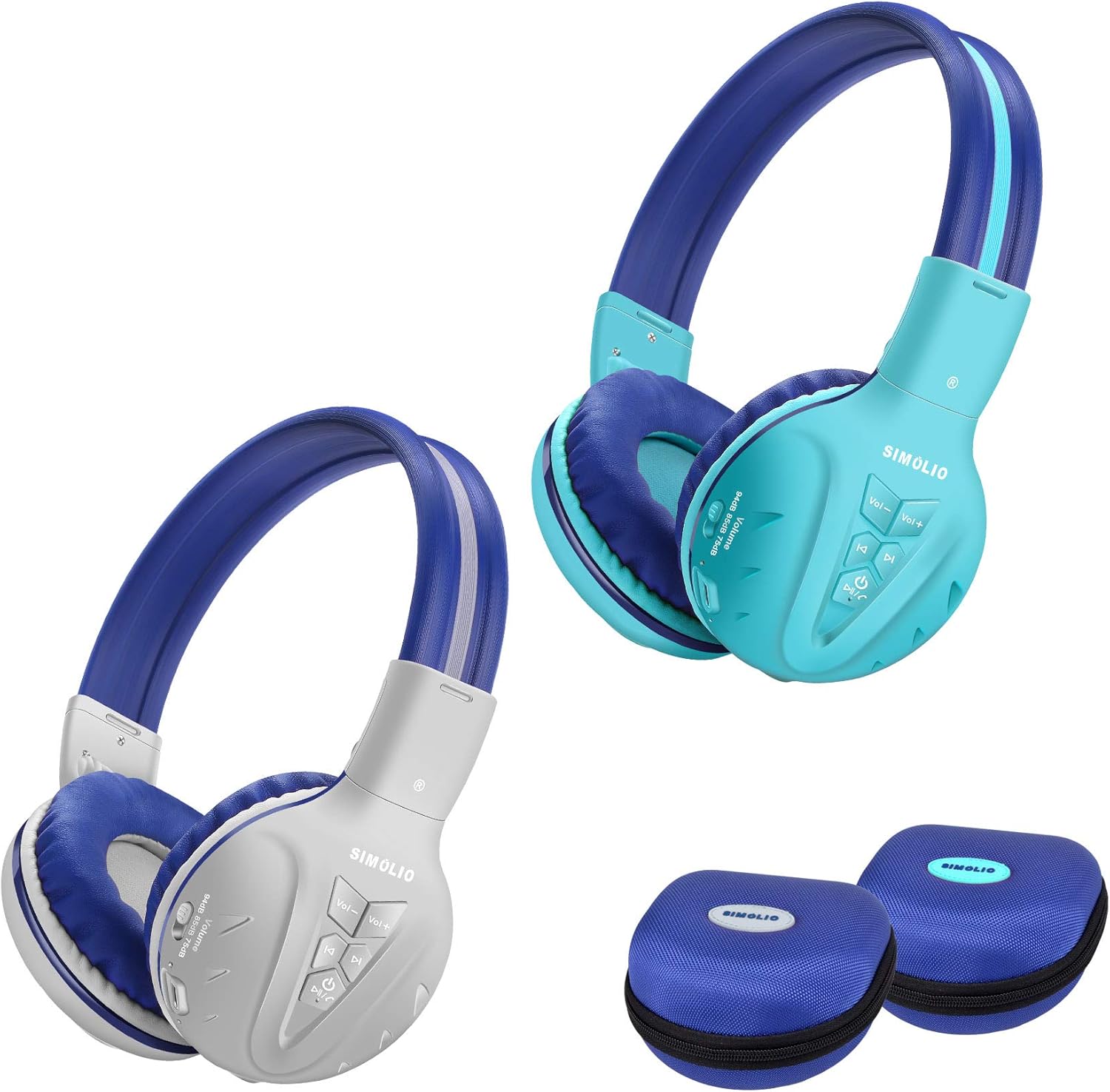2 Pack of SIMOLIO Wireless Bluetooth Kids Headphone with Hard Case,Wireless Kids Safe Headphone Volume Limited, Wireless Headphones for Girls,Boys