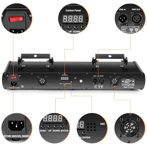 U`King Stage Laser Light, 5 Beam Sound Activated DJ Party Lights RGBYC LED Music Projector with Remote Control DMX for Dancing Birthday Bar Pub Stage