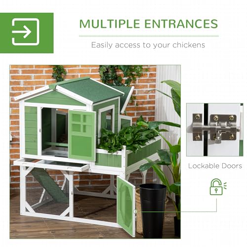 PawHut 49" Small Chicken Coop Hen House with Garden Space, Chicken House Outdoor Run Cage with Weather Protection, 2-4 Birds, Green