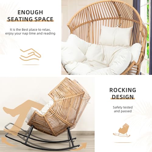 Vongrasig Outdoor Wicker Egg Chair PE Rattan Chair with Cushion, Oversized Patio Lounge Chair for Outdoor, Indoor, Balcony, Backyard, Garden, Black