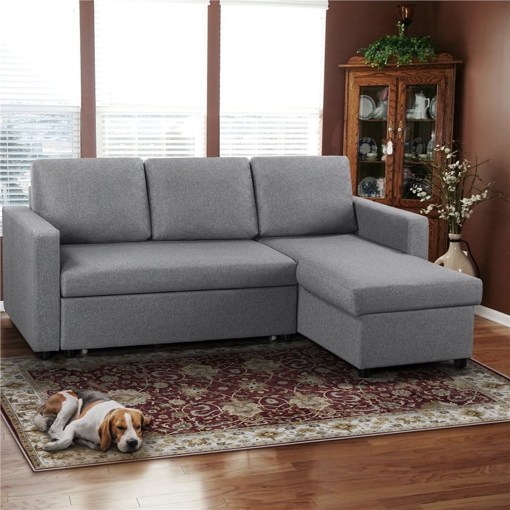 Alden Design Reversible Sectional Sleeper Sofa with USB & Type-C Ports, Light Gray