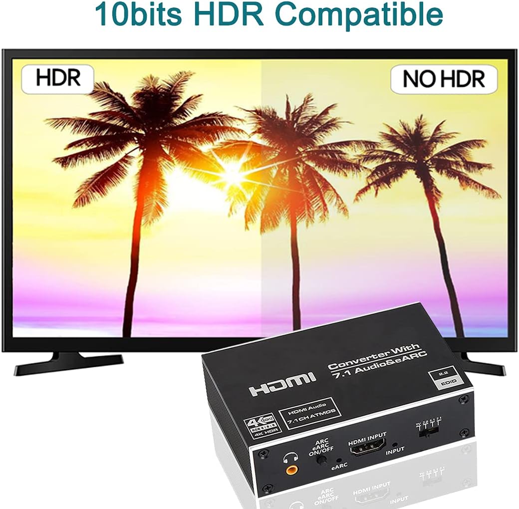 4K HDMI Audio Extractor Splitter, HDMI to HDMI + Optical Toslink SPDIF + 3.5mm Audio Jack + Coaxial + 7.1Ch HDMI Audio Support ARC and eARC Function