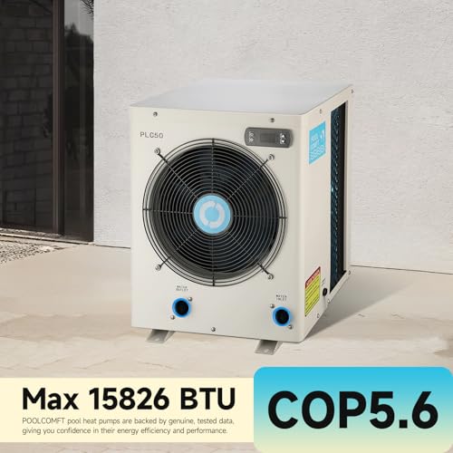 14000BTU Above Ground Pool Heater, Electric Swimming Pool Heat Pumps for Pools up to 4000 gallons, Fits 9/11/15 Foot Pool and Spas, 120V/60Hz, PLC50