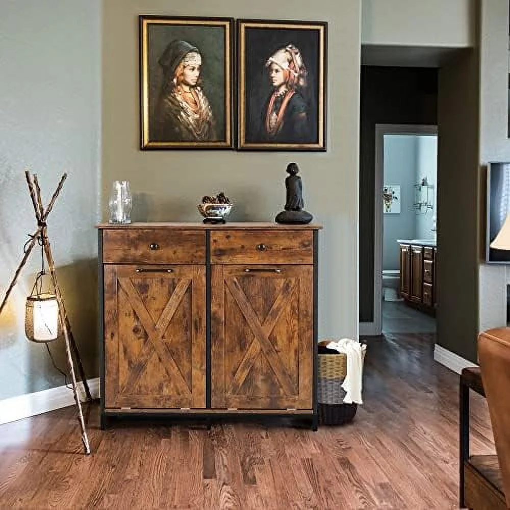 CCBIUOMBO Double Kitchen Trash Cabinets Two Tilt Out Trash Cabinets with Solid Hideaway Drawers Free Standing Wooden Kitchen  Recycling Cabinet