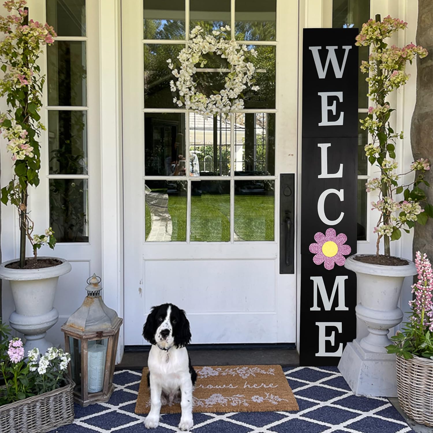 Outdoor Welcome Sign for Front Porch Decor, Interchangeable Seasonal Icons Vertical Welcome Sign, Modern Farmhouse Decor for The Home
