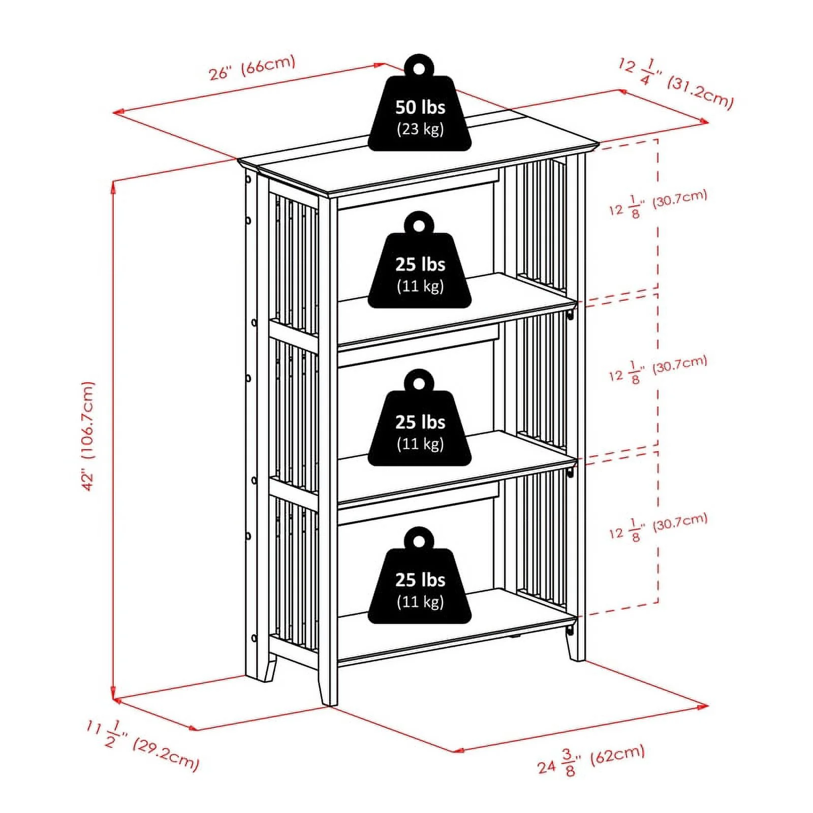 Bowery Hill 4-Tier Transitional Wood Folding Bookcase in Natural