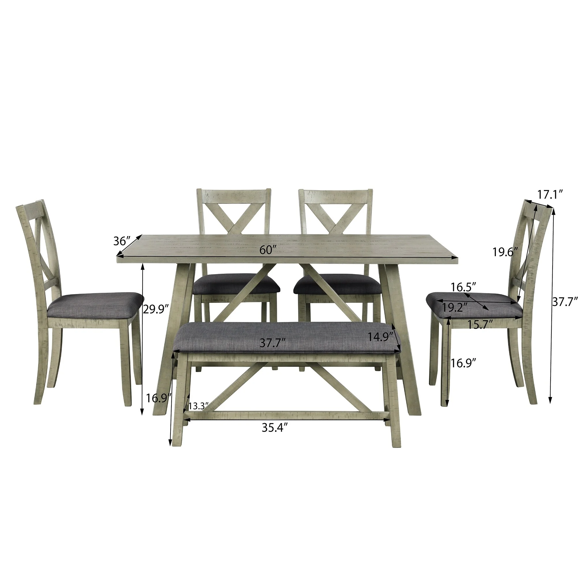 6 Piece Dining Table Set Wood Dining Table and chair Kitchen Table Set