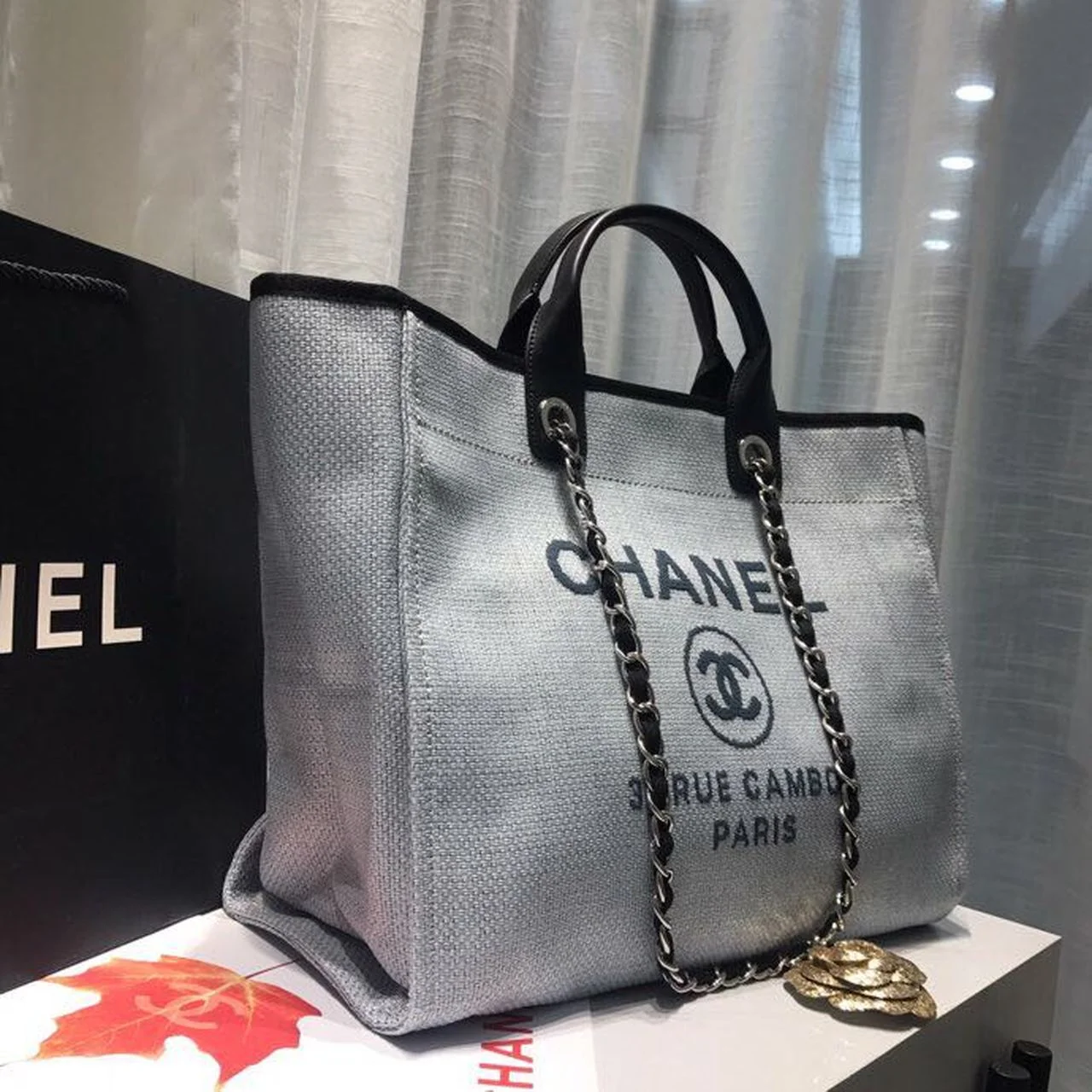 Chanel Deauville Tote Canvas Bag Light Grey For Women, Women&rsquo;s Handbags, Shoulder Bags 15in/38cm A66941