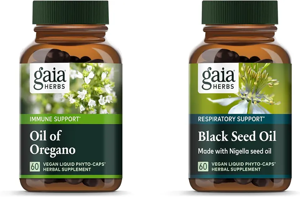 Gaia Herbs Oil of Oregano - Immune and Antioxidant Support Supplement - 60 Vegan Liquid Phyto-Capsules & Black Seed Oil - Lung, Respiratory