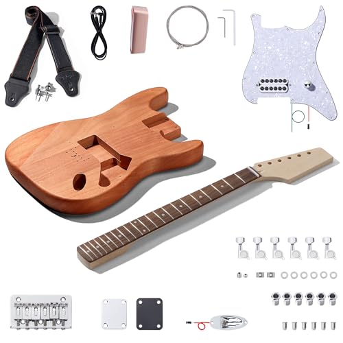 Leo Jaymz DIY Single Cut Electric Guitar Kits with Mahogany Body and Neck - Rosewood Fingerboard and All Components Included (LP Hollow)