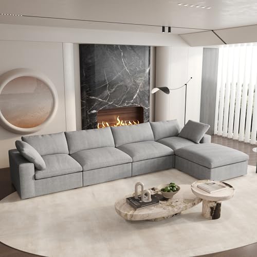 160.6" Cloud Couch Modular Sectional Sofa for Livingroom,Oversized Convertible Sofa with Storage Ottomans,6 Seat Wide Couches