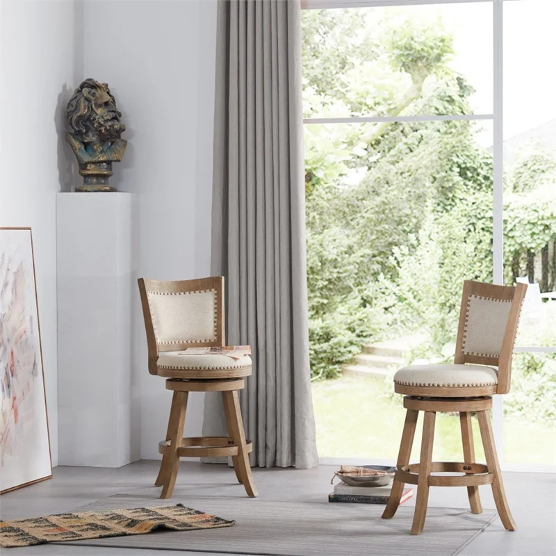 Boraam Melrose Swivel Counter Stool - Driftwood Wire-Brush & Ivory - Curated Treasures Market