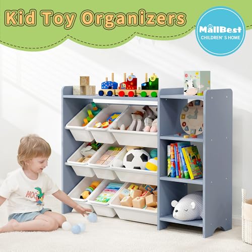 MallBest 4-Tier Kids' Toy Storage Organizer Shelf - 100% Solid Wood