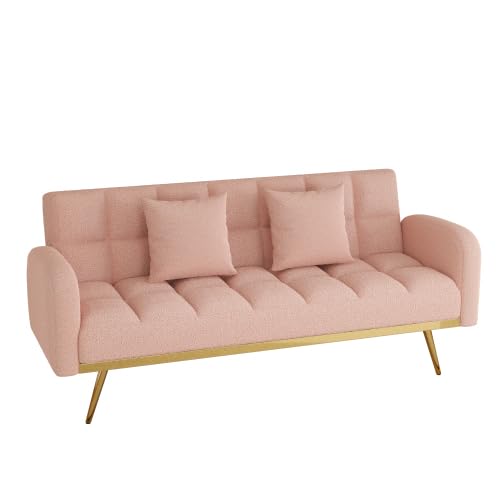 72'' Futon Sofa Couch Bed, Modern Convertible Loveseat Sleeper Sofa with 2 Cupholders Adjustable Backrest