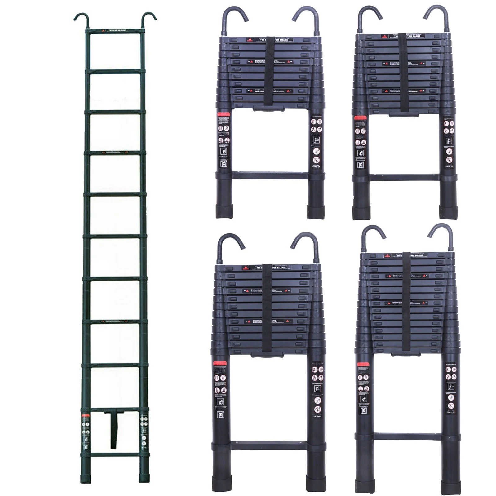 10.5ft Aluminum Extension Ladder Adjustable Height with Detachable Hooks Folding Telescoping Ladder 330LB Max Load Capacity EN131 with Anti-Slip