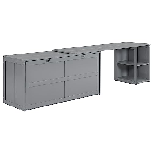 Merax Queen Size Murphy Bed with Rotable Desk, Space-Saving Design Wall Cabinet Bed Frame with Storage Shelves for Bedroom and Guest Room