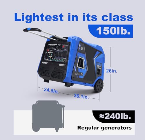 DK 5000W Gas Inverter Generator, Electric Start, 120V 240V Full Power Output, Dual or Tri-fuel Conversion Possible, Wheel & Handle Kit
