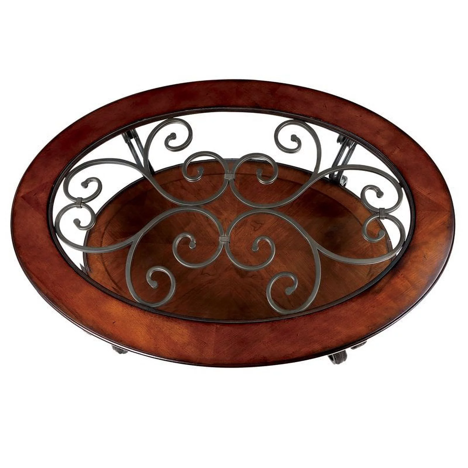 Furniture of America Azea Solid Wood 2-Piece Coffee Table Set in Brown Cherry