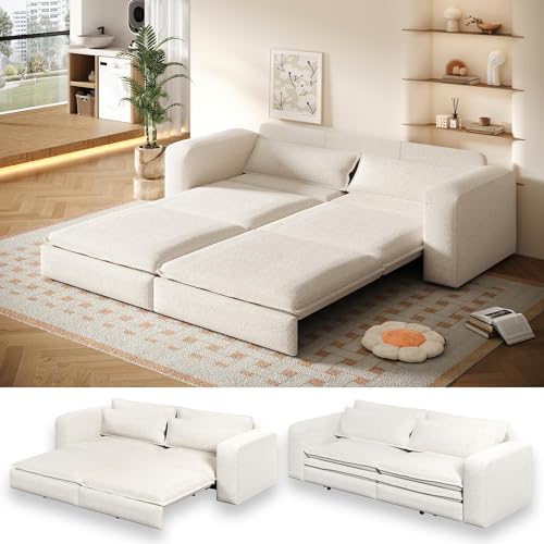 93" King Pull Out Sofa Bed, 3 in 1 Convertible Sleeper Sofa Couch, Comfy 3 Seater Sleeper Bed with 2 Pillows