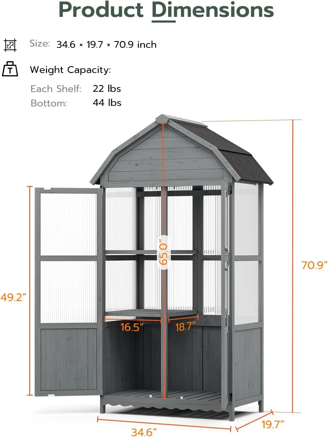 Oarlike Wooden Outdoor Storage Cabinet, 71" Weatherproof Garden Shed with Shelves, Waterproof Roof, Tool Storage for Patio/Backyard/Lawn/Pool