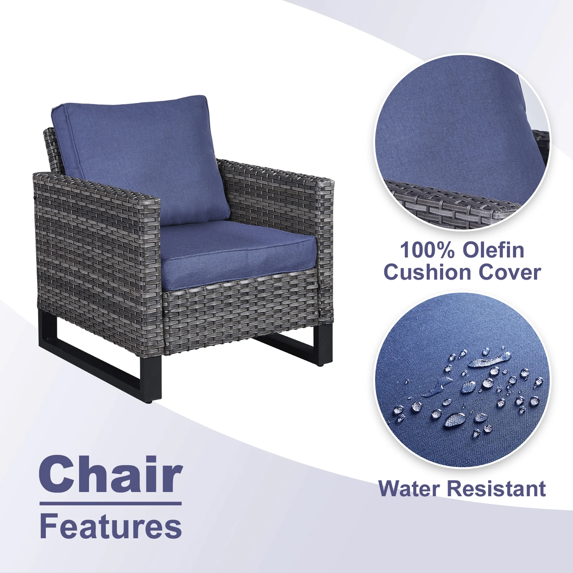 PARKWELL 6Pcs Patio Rattan Wicker Outdoor Conversation Sets 5 - Person Seating Group Patio Furniture Set, including Sofa, Chairs