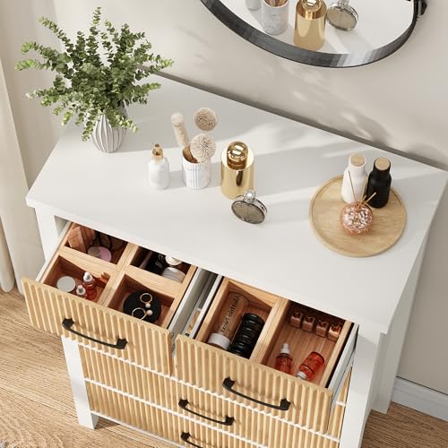 Fluted 6 Drawers Dresser for Bedroom, Tall Boho Chest of Drawers with Metal Handle, Wooden Closet Clothes Storage Organizer for Living Room