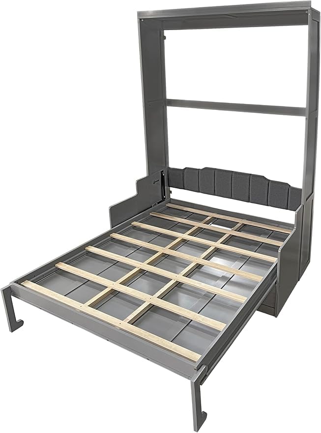 Queen Size Murphy Bed with Desk & Charging Station,Wall Bed Frame Folding into Cabinet Design w/LED & Storage Shelf for Small Space,Bedroom