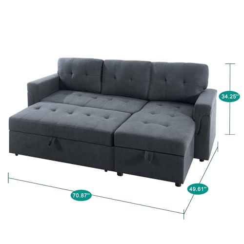 Naomi Home Reversible Sleeper Sectional Sofa Storage Chaise Velvet/Dark Gray