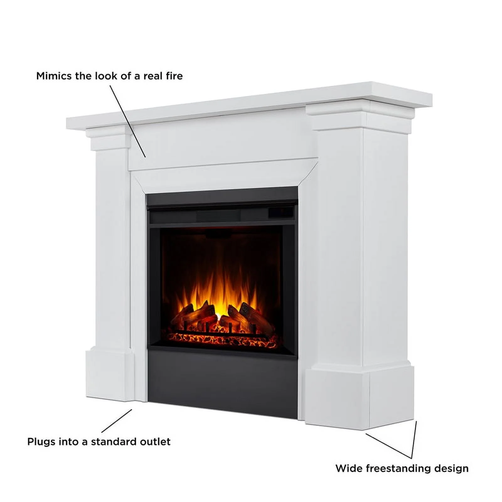 Real Flame Manus 64" Modern Wood Grand Electric Fireplace in White