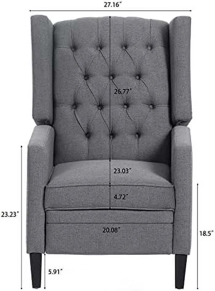 TJUNBOLIFE Pushback Recliner Chair Comfy Wingback Recliner Sofa Chair with Adjustable Backrest Tufted Fabric Accent Armchair with Vintage Rivets Trim