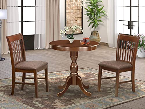 East West Furniture Eden 3 Piece Set Contains a Round Dining Table with Pedestal and 2 Kitchen Chairs, 30x30 Inch, ESNF3-OAK-W