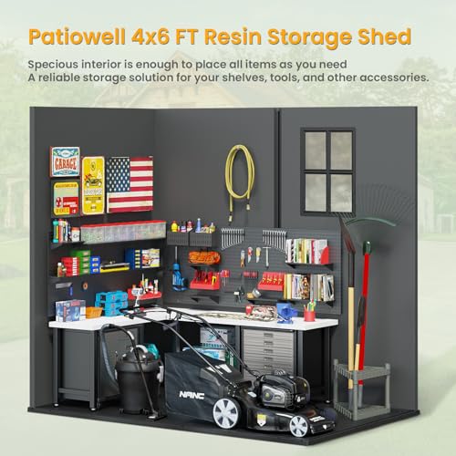 Patiowell 4 x 6 FT Plastic Shed for Outdoor Storage, Resin Shed with Window and Lockable Door for Garden, Backyard, Tool Storage Use, Easy to Install