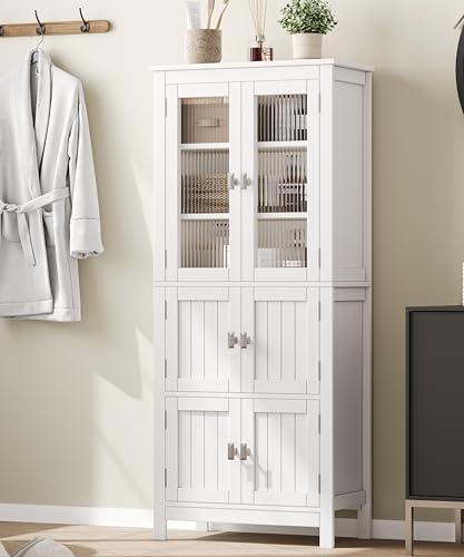 53.1" Tall Bathroom Storage Cabinet with 6 Doors and Adjustable Shlef, Bathroom Organizers and Storage, Linen Cabinet, Cupboard for Living Room